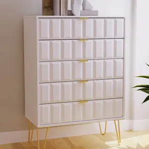 Cube Ready assembled Matt white 5 Drawer Chest of drawers (H)1075mm (W)765mm (D)415mm