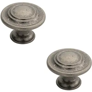 2x Round Ringed Pattern Door Knob 32mm Diameter Pewter Cabinet Handle