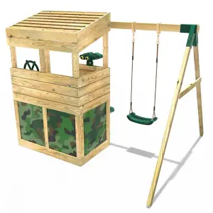 Rebo Wooden Children's Garden Swing Set with Monkey Bars - Comet Green