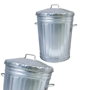 1x 90 Litre Home Garden Indoor Outdoor Steel Galvanised Metal Kitchen Dustbin With Handles