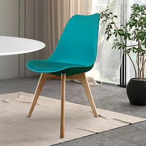 Soho Teal Plastic Dining Chair with Squared Light Wood Legs