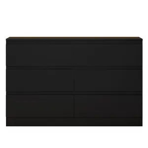 Carlton 6 Drawer Double Dresser - 3+3 Configuration, Scratch-Resistant, Handleless Design, Matte Finish. 12cm Deep Drawers Matt Black