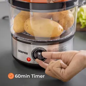 Geepas 400W Food Steamer 7.2L 3 Tier Vegetable Steamer 1 Hour Timer