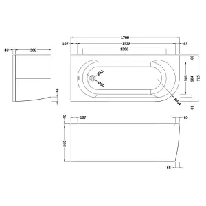 Dezine 1700 x 725mm Left Handed Corner Bath