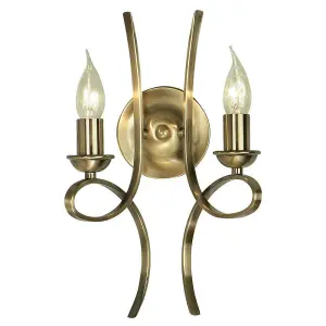 Luminosa Penn 2 Light Indoor Twin Candle Wall Light Brushed Brass Effect Plate, E14