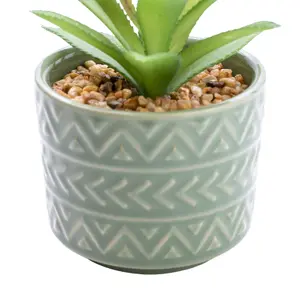 14cm Spikey succulent Artificial plant in Green Aztec Ceramic Pot