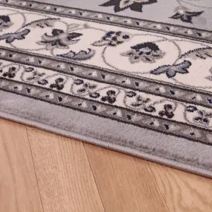 Grey Traditional Bordered Floral Rug Easy to clean Dining Room-160cm X 230cm