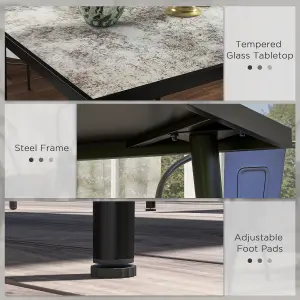 Outsunny Outdoor Dining Table for 4 with Marble Effect Tempered Glass Top Grey