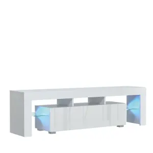 Aria TV Unit 160cm White with High Gloss Doors and LED Lighting - Creative Furniture