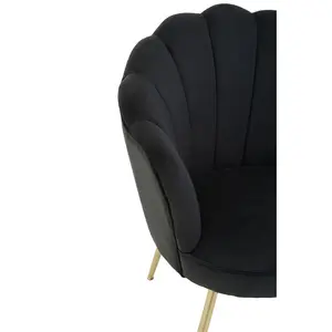 Interiors by Premier Black Velvet Scalloped Armchair, Supportive Armrest lounge chair, Easy to Clean Velvet Accent Chair