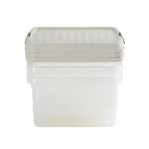 Wham Clip 3x 9L Square Plastic Storage Boxes with Secure Clip Lock Lids. L:29 x W:29 x H:15.5cm Clear/Stone/Slate Grey