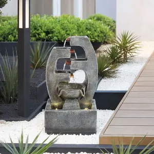 4 Tier Grey Resin Tiered Solar Water Fountain with LED Lights 46 cm