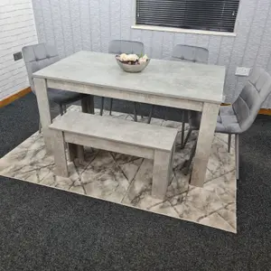 Grey Kitchen Dining Table, 4 Grey Tufted Velvet Chairs and 1 Bench Dining Set