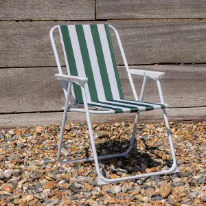 Harbour Housewares - Folding Metal Beach Chairs - Green Stripe - Pack of 2