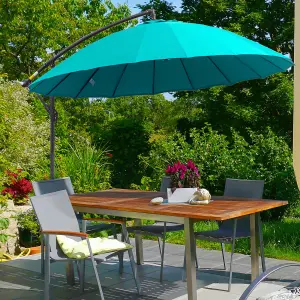 Outsunny 3(m) Cantilever Shanghai Parasol w/ Crank Handle, Cross Base, Turquoise