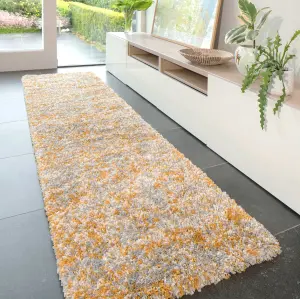 Super Soft Mottled Tonal Ochre Yellow & Grey Shaggy Runner Rug 60x240cm