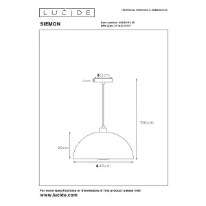 Lucide Siemon Modern Pendant Light 40cm - 1xE27 - Blue