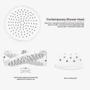 Nes Home Overhead Round Full Chrome Abs Shower Head 200mm with Swivel Elbow