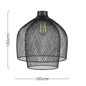 ValueLights Sigmund Retro Matt Black Mesh Design 2 Tier Ceiling Pendant Light Shade