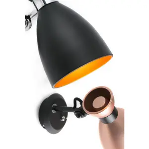 Luminosa Retro 1 Light Indoor Adjustable Wall Lamp Black, Copper, E14