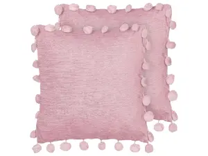 Set of 2 Cushions JASMINE 45 x 45 cm Solid Pink