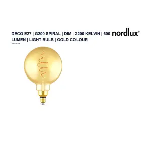 Nordlux E27 G200 Deco Indoor Warm White Dimmable LED Light Bulb in Gold (Diam) 20cm