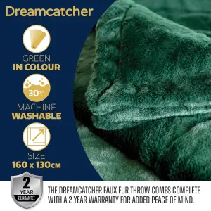 Dreamcatcher Blanket Throw Soft Faux Fur 160 x 130cm Overblanket Green