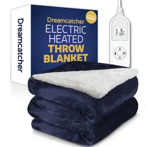 Dreamcatcher Sherpa Fleece Polyester Heated Electric Throw Blanket 160cm x 120cm Navy Blue