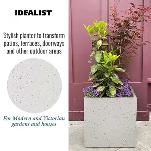 Set of 2 IDEALIST™ 50cm Large Square Planter, Garden Planters, Grey Marble Effect Flower Box, Outdoor Large Plant Pots, 126L