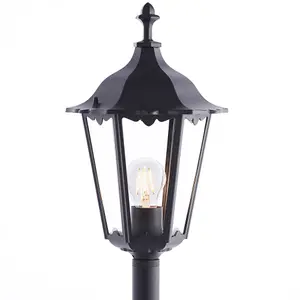 2 PACK Outdoor Lamp Post Lantern Bollard Light Matt Black & Glass 1m Tall LED