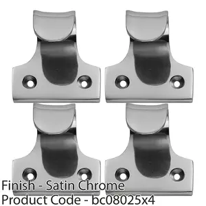 4 PACK - Cast Sash Window Lift Pull Handle 32mm Fixing Centres 48 x 45mm Satin Chrome