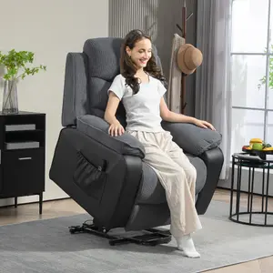 Power Lift Recliner Chair with Remote Control and 2 Side Pockets, Dark Grey