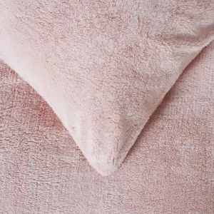 Teddy Fleece Duvet Cover Bedding Set Marl Pillowcase, Blush - Double