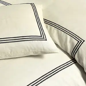 Harmonia Polyester Solid Colour Duvet Cover Set with Pillowcases Cream/Black / Double Duvet Cover + 2 Standard Pillowcases