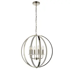 Anson Lighting Torlea 6lt Pendant light finished in Bright nickel plate and clear faceted acrylic