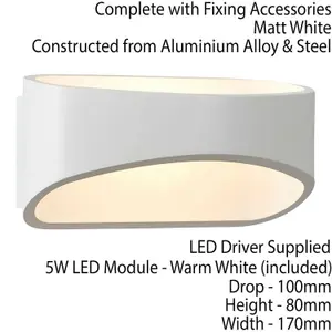 Unique LED Wall Light Warm White Modern Matt White Loop Up & Down Bedside Lamp