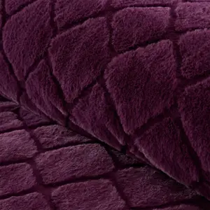 Catherine Lansfield Bedding Cosy Diamond Faux Fur Duvet Cover Set with Pillowcases Plum