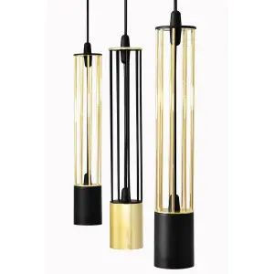 Luminosa Bars Slim Pendant Ceiling Light Black, Gold 10cm