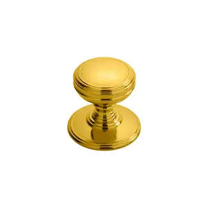 4x Ringed Tiered Cupboard Door Knob 38mm Diameter Polished Brass Cabinet Handle