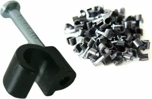 100 PACK 6-7mm External Black Round Cable Clips - Wall Mountable Nail Clips