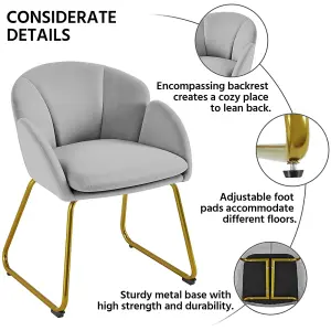 Yaheetech Grey Flower Shape Velvet Armchair Accent Chair with Golden Metal Legs