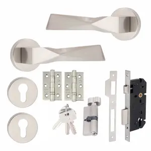 1 Set Aura Design Euro Lock Complete Door Handle Set Thumbturn  Satin Nickel Finish