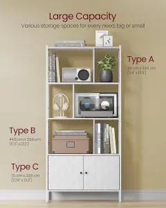 VASAGLE Bookshelf, Storage Shelf, Large Bookcase with Doors, 4 Shelves, Stable Steel Structure, Modern, Maple White & Cloud White