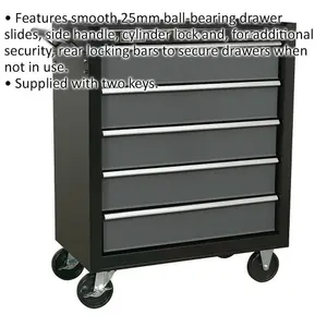 5 Drawer Black Portable Tool Chest with Locking Mechanism and Smooth Ball-Bearing Slides