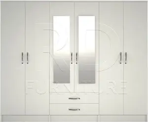 Ready Assembled Classic 6 Door Mirrored Wardrobe White