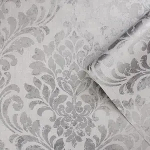 Muriva Grey Damask Shimmer effect Embossed Wallpaper