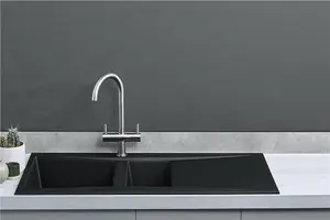 Liquida SEV150BL 1.5 Bowl Composite Reversible Black Kitchen Sink And Waste Kit