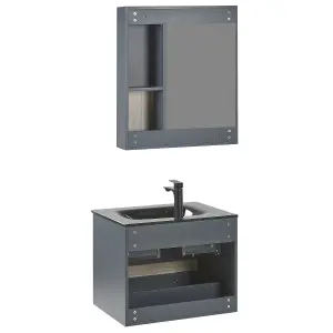 Bathroom Vanity Set with Mirrored Cabinet 60 cm Light Wood and Grey TERUEL