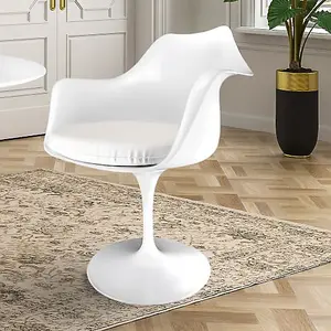 White Tulip Armchair with White PU Cushion