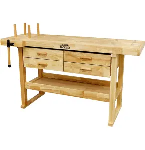 Lumberjack Heavy Duty Solid Wooden Woodworking Work Bench with 4 x Drawers & Vice